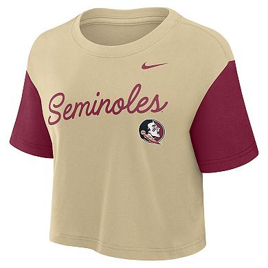 Women's Nike Gold/Garnet Florida State Seminoles Color-Block Script Performance Cropped T-Shirt