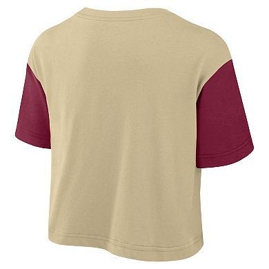 Women's Nike Gold/Garnet Florida State Seminoles Color-Block Script Performance Cropped T-Shirt