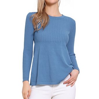 Women's Pullover Sweaters Long Sleeve Crew Neck Loose Fit Stretchy Knit Sweater Elegant Peplum Tops