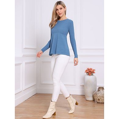 Women's Pullover Sweaters Long Sleeve Crew Neck Loose Fit Stretchy Knit Sweater Elegant Peplum Tops