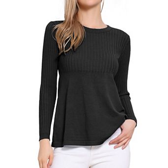 Women's Pullover Sweaters Long Sleeve Crew Neck Loose Fit Stretchy Knit Sweater Elegant Peplum Tops