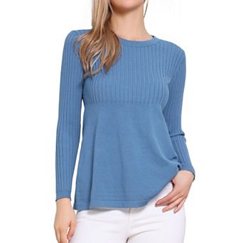 Women's Pullover Sweaters Long Sleeve Crew Neck Loose Fit Stretchy Knit Sweater Elegant Peplum Tops
