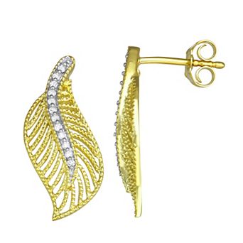 HDI Sterling Silver 1/15 Carat T.W. Diamond Leaf Earrings