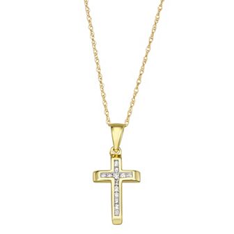 HDI 10k Gold Diamond Cross Pendant Necklace