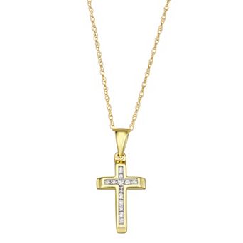 HDI 10k Gold Diamond Cross Pendant Necklace
