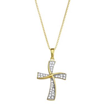 HDI Sterling Silver 1/4 Carat T.W. Diamond Cross Pendant Necklace