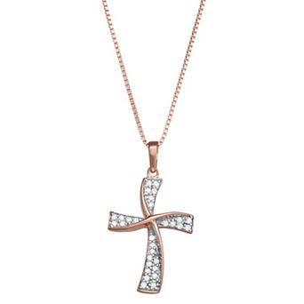 HDI Sterling Silver 1/4 Carat T.W. Diamond Cross Pendant Necklace