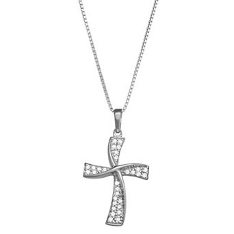 HDI Sterling Silver 1/4 Carat T.W. Diamond Cross Pendant Necklace