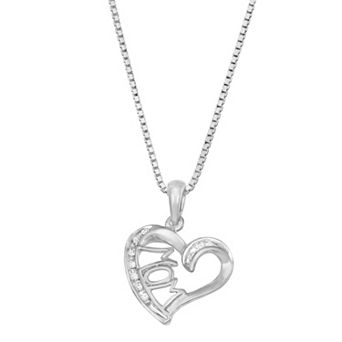 HDI Sterling Silver 1/15 Carat T.W. Diamond Mom Heart Pendant Necklace