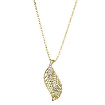 HDI Sterling Silver 1/15 Carat T.W. Diamond Leaf Pendant Necklace