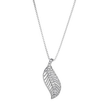 HDI Sterling Silver 1/15 Carat T.W. Diamond Leaf Pendant Necklace