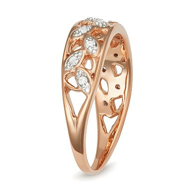 HDI Sterling Silver 1/8 Carat T.W. Diamond Leaf Motif Ring