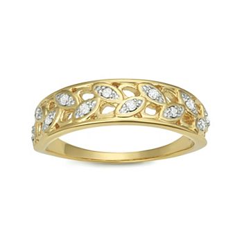HDI Sterling Silver 1/8 Carat T.W. Diamond Leaf Motif Ring