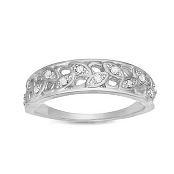 HDI Sterling Silver 1/8 Carat T.W. Diamond Leaf Motif Ring