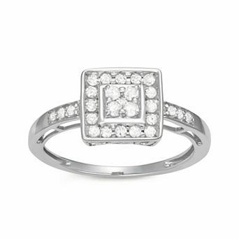 HDI Sterling Silver 1/3 Carat T.W. Diamond Square Halo Ring