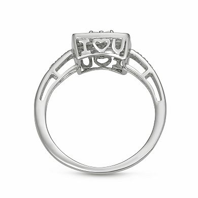 HDI Sterling Silver 1/3 Carat T.W. Diamond Square Halo Ring