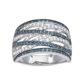 HDI Sterling Silver 1/2 Carat T.W. Blue & White Diamond Bypass Ring