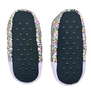 Girls Fuzzy Babba Girls 3D Ear Cat Slipper Socks With Reverse Sequins