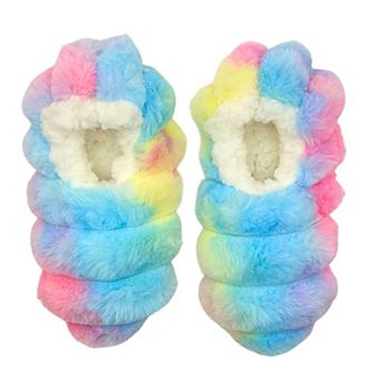 Girls Fuzzy Babba Puffer Slipper Socks Slip-On Comfort