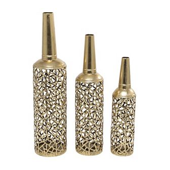 Stella & Eve Metal Tall Slim Decorative Vase with Open Frame Design Floor Decor 3 pc Set