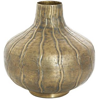 Stella & Eve Metal Wide Decorative Vase with Dimensional Wavy Accents
