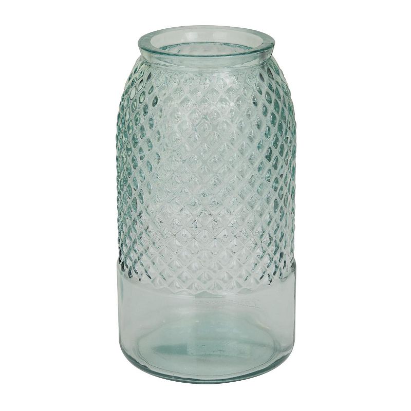 Stella & Eve Handmade Slim Textured Diamond Pattern Glass Vase, Green