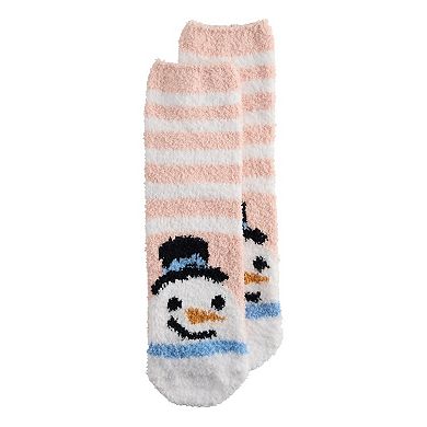Women's SHINE Cozy Striped Snowman Crew Socks