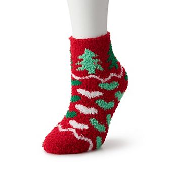 Women's SHINE Christmas Tree Fuzzy Crew Socks