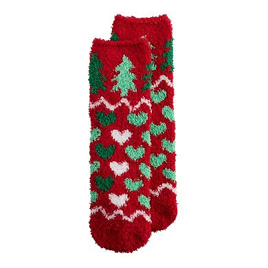Women's SHINE Christmas Tree Fuzzy Crew Socks