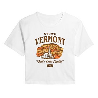 Juniors' Stowe Vermont Fall's Color Capital Cropped Tee