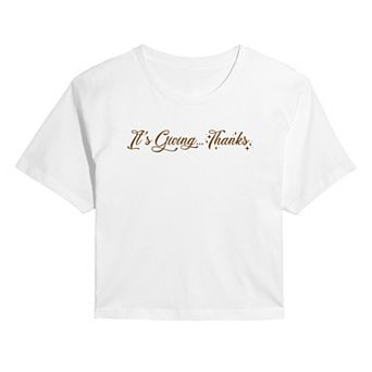 Juniors' It's Giving... Thanks Cropped Tee