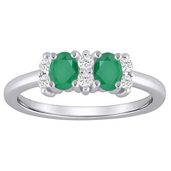 Alyson Layne 10k White Gold 1/6 Carat T.W. Lab Grown Diamond & Oval Gemstone 2-Stone Ring