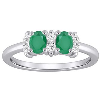 Alyson Layne 10k White Gold 1/6 Carat T.W. Lab Grown Diamond & Oval Gemstone 2-Stone Ring