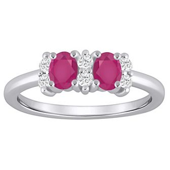 Alyson Layne 10k White Gold 1/6 Carat T.W. Lab Grown Diamond & Oval Gemstone 2-Stone Ring