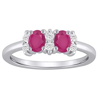 Alyson Layne 10k White Gold 1/6 Carat T.W. Lab Grown Diamond & Oval Gemstone 2-Stone Ring