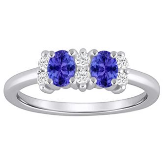 Alyson Layne 10k White Gold 1/6 Carat T.W. Lab Grown Diamond & Oval Gemstone 2-Stone Ring