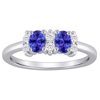 Alyson Layne 10k White Gold 1/6 Carat T.W. Lab Grown Diamond & Oval Gemstone 2-Stone Ring