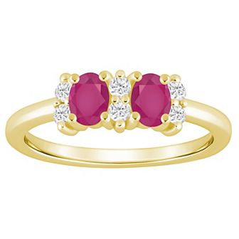 Alyson Layne 10k Gold 1/6 Carat T.W. Lab Grown Diamond & Oval Gemstone 2-Stone Ring