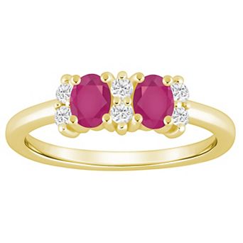 Alyson Layne 10k Gold 1/6 Carat T.W. Lab Grown Diamond & Oval Gemstone 2-Stone Ring