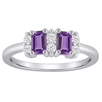 Alyson Layne 10k White Gold 1/6 Carat T.W. Lab Grown Diamond & Gemstone 2-Stone Ring