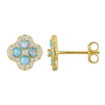 Designs by Gioelli Sterling Silver Lab-Created Blue Opal Floral Earrings