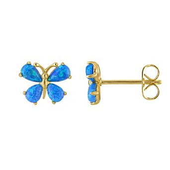 Designs by Gioelli 14k Gold Over Sterling Silver Lab-Created Opal Butterfly Stud Earrings