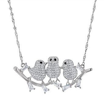 Designs by Gioelli Sterling Silver Cubic Zirconia Birds Pendant Necklace