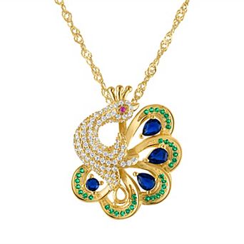 Designs by Gioelli Sterling Silver Cubic Zirconia Peacock Pendant Necklace