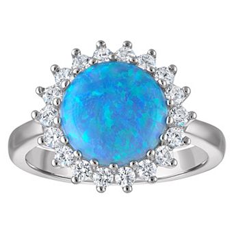 Designs by Gioelli Sterling Silver Lab-Created Blue Opal Halo Ring
