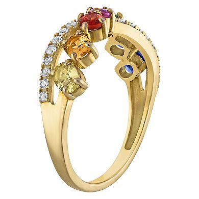 Designs by Gioelli 14k Gold Over Silver Simulated Sapphire Crossover Ring