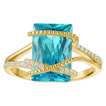 Designs by Gioelli 14k gold Gold Over Sterling Silver Simulated Blue Topaz Crossover Ring