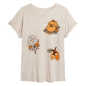 Juniors' Fall Icons Collage Oversized Tee