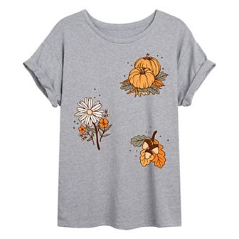 Juniors' Fall Icons Collage Oversized Tee