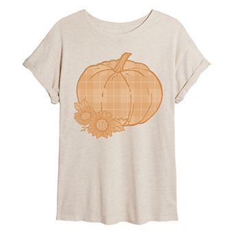 Juniors' Plaid Pumpkin Oversized Tee